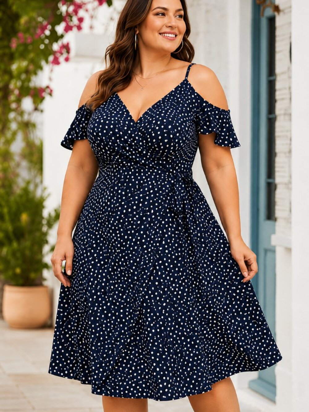 City Chic Navy Polka Dot Wrap Dress – XXL / Size 24.